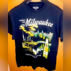 Junk Food Miller High Life Milwaukee Beer T-Shirt 90s Sz Medium Crew Neck Black